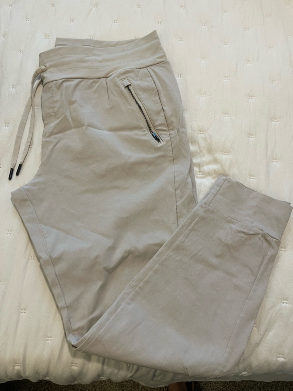 Alpine Swiss Light Beige Stone Colored Women's Jogger Pants with Zipper Pockets